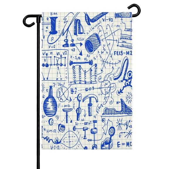 Abstract Physics Formula Garden Flag 12x18 Inch Equations Blue Pattern Model Double Sided Small Decorative Garden Flags for Outside, Outdoor Yard Porch Lawn Decoration
