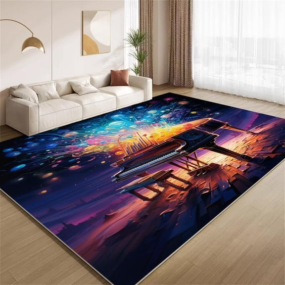 Abstract Piano Area Rugs, Colorful Music Carpet, Washable Non Slip Low Pile Soft Rug for Bedroom Living Room Decor Mat 3ftx5ft
