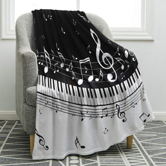Abstract Piano Music Note Black Blanket Soft Warm Print Throw Blanket Ligtweight Durable Cozy for Music Lover Adult Gift 60"x80"