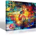 thumbnail image 1 of Abstract Picture Watercolor Collage Music Notes Violin Clef Painting Canvas Print Wall Art Colorful Artwork for Living Room Bedroom Karaoke Bar Decoration Modern KTV Home Decor Framed,12"X16"X1Pcs, 1 of 6