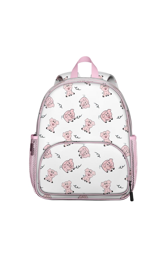 Abstract Pig Print Student Backpack – Cute Farm Animal Cartoon with Floral Watercolor Style, Aesthetic and Artistic Pattern