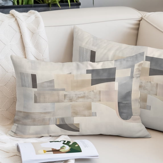 Abstract Pillow Covers 16"x24", Modern Geometric Brown Beige Soft Brushed Microfiber Breathable Throw Pillow Covers, Decorative Pillowcase with Zipper for Couch Sofa Bedroom Living Room