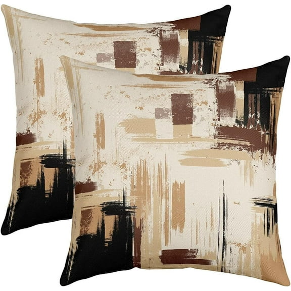 Abstract Pillow Covers 18x18 Set of 2 Modern Abstract Art Decorative Throw Pillow Covers Cases Home Decor Brown Grey Black Cushion Case for Couch Sofa Outdoor