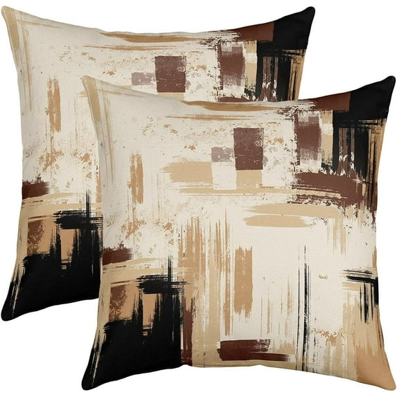 Abstract Pillow Covers 18x18 Set of 2 Modern Abstract Art Decorative Throw Pillow Covers Cases Home Decor Brown Grey Black Cushion Case for Couch Sofa Outdoor
