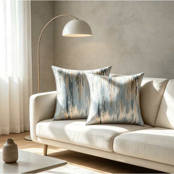 Light Blue Abstract Throw Pillow Covers 18x18 Set of 2 Vertical Painting Decorative Cushion Cases for Sofa Modern Home Decor