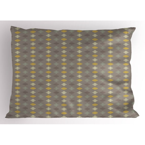 Abstract Pillow Sham, Classical Geometric Interpretation of Triangles Grouped Together, Decorative Standard King Size Printed Pillowcase, 36" X 20", Warm Taupe and Multicolor, by Ambesonne