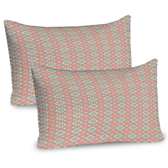 Abstract Pillow Sham Set of 2, Digitally Generated Pattern of Grid Inspired Design, Quality Microfiber Bedding Item for All Seasons, 26" x 20", Mustard Pale Teal, by Ambesonne