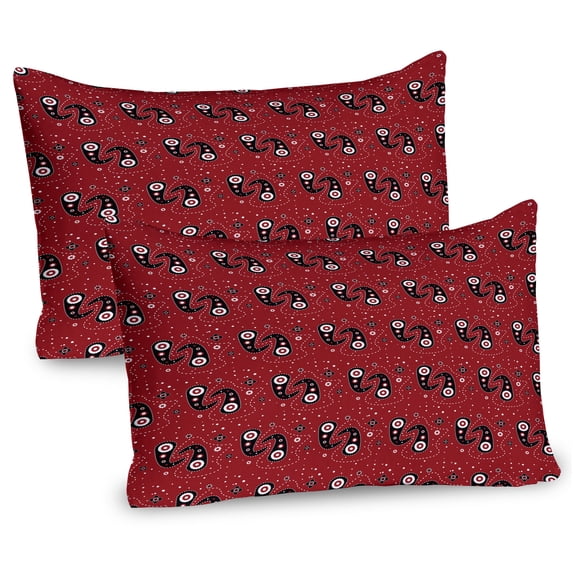 Abstract Pillow Sham Set of 2, Paisley Design with Dots Flowers Leaves Oriental Mandala Art Print, Quality Microfiber Bedding Item for All Seasons, 26" x 20", White Ruby, by Ambesonne