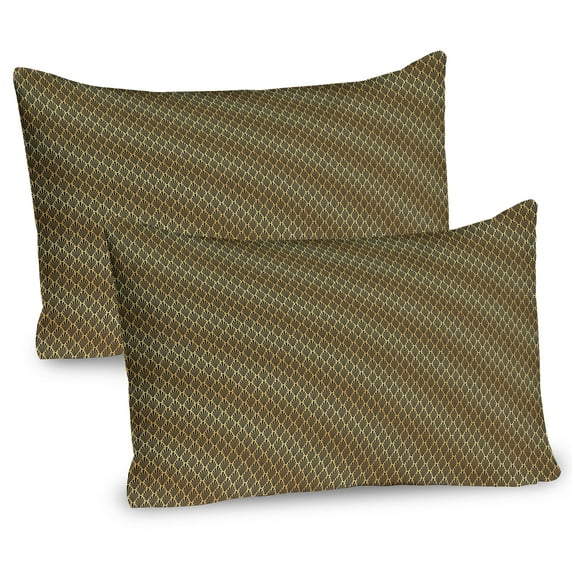 Abstract Pillow Sham Set of 2, Victorian Style Tropic Leaves Motif Palm Foliage Baroque Classic Tones, Quality Microfiber Bedding Item for All Seasons, 26" x 20", Black and Pale Coffee, by Ambesonne