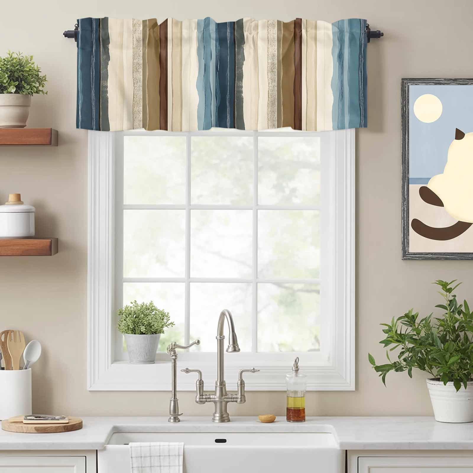 Abstract Pin Stripes Linen Valances for Windows,Kitchen Valance Rod ...