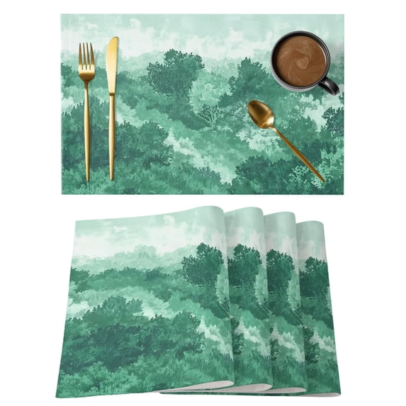 Abstract Pine Trees Placemats Set of 8 Mint Green Forest Fogged Mist Modern Zen Place Mats Indoor Wipeable Table Mats Washable Cloth Dining Table Placemats for Kitchen Holiday Party Decor 13x19 Inch