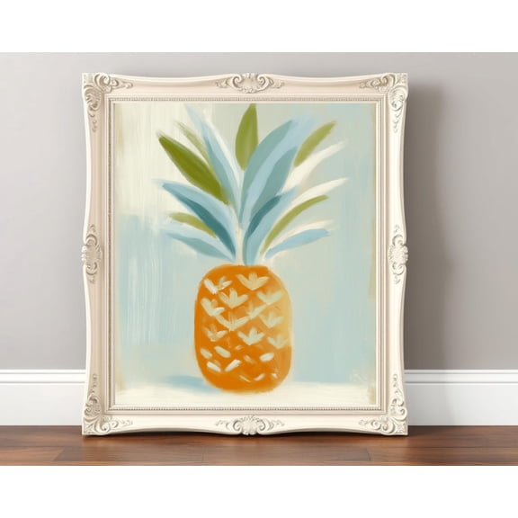 Abstract Pineapple Print: Coastal Kitchen Art, Tropical Wall Decor #364, Stretched Canvas Size 12x18