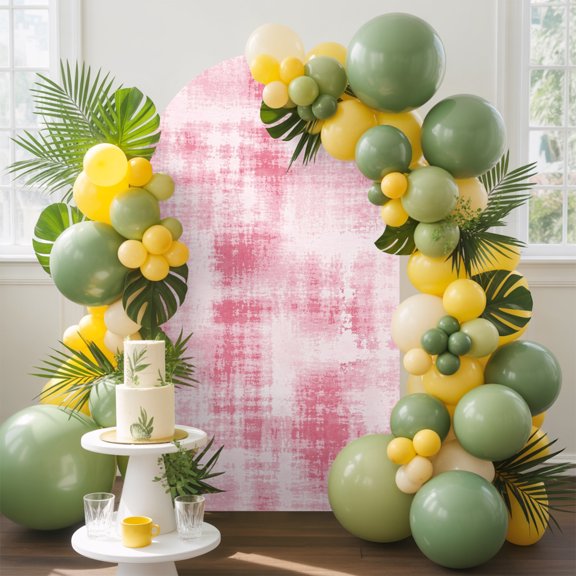 Abstract Pink Arch Backdrop Cover, 5FT, Country Vintage Farmhouse Minimalist Inked Pink Spandex Arch Covers Double-Sided Backdrop for Wedding Birthday Party Photo Background Decoration