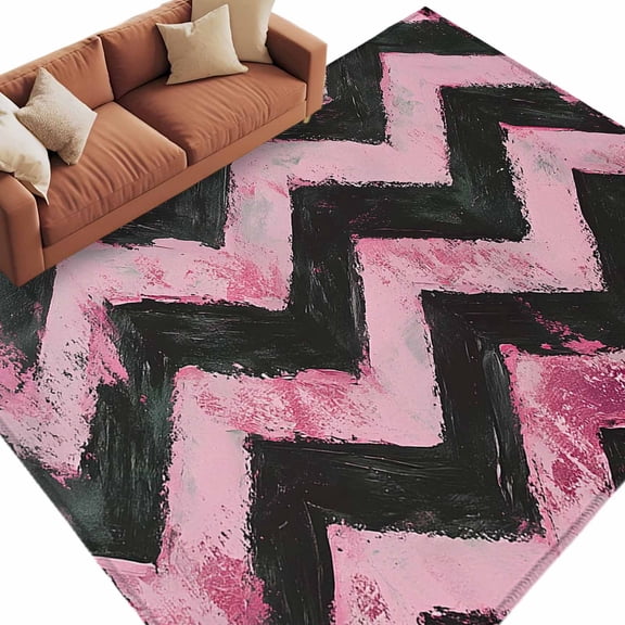 Abstract Pink Area Rug 8x10 Washable Rug Non Slip Geometric Zigzag Waves Bohemian Stripes Large Area Rug Soft Stainresistant Indoor Floor Carpet for Living Room Bedroom Office Dining Room Nursery