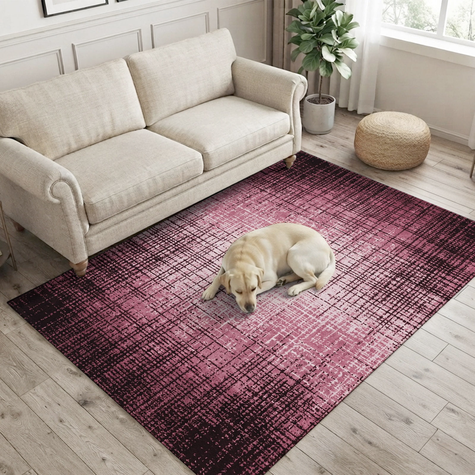 Pink Rug Room Abstract Pink Area Rugs 4x6ft Modern Minimalist Dark Black Lines Stripe ...