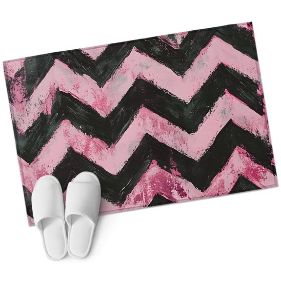 Abstract Pink Bathroom Rug Washable 2x3 Entryway Rug Non Slip Geometric Zigzag Waves Bohemian Stripes Front Door Mat Low Pile Indoor Doormat Throw Floor Carpet for Kitchen Bedroom Entrance