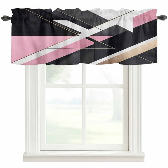 Abstract Pink Black White Striped Art Window Valance Curtain Modern Style Rod Pocket Short Curtain for Living Room, Bedroom & Kitchen Window Decor 42x12in