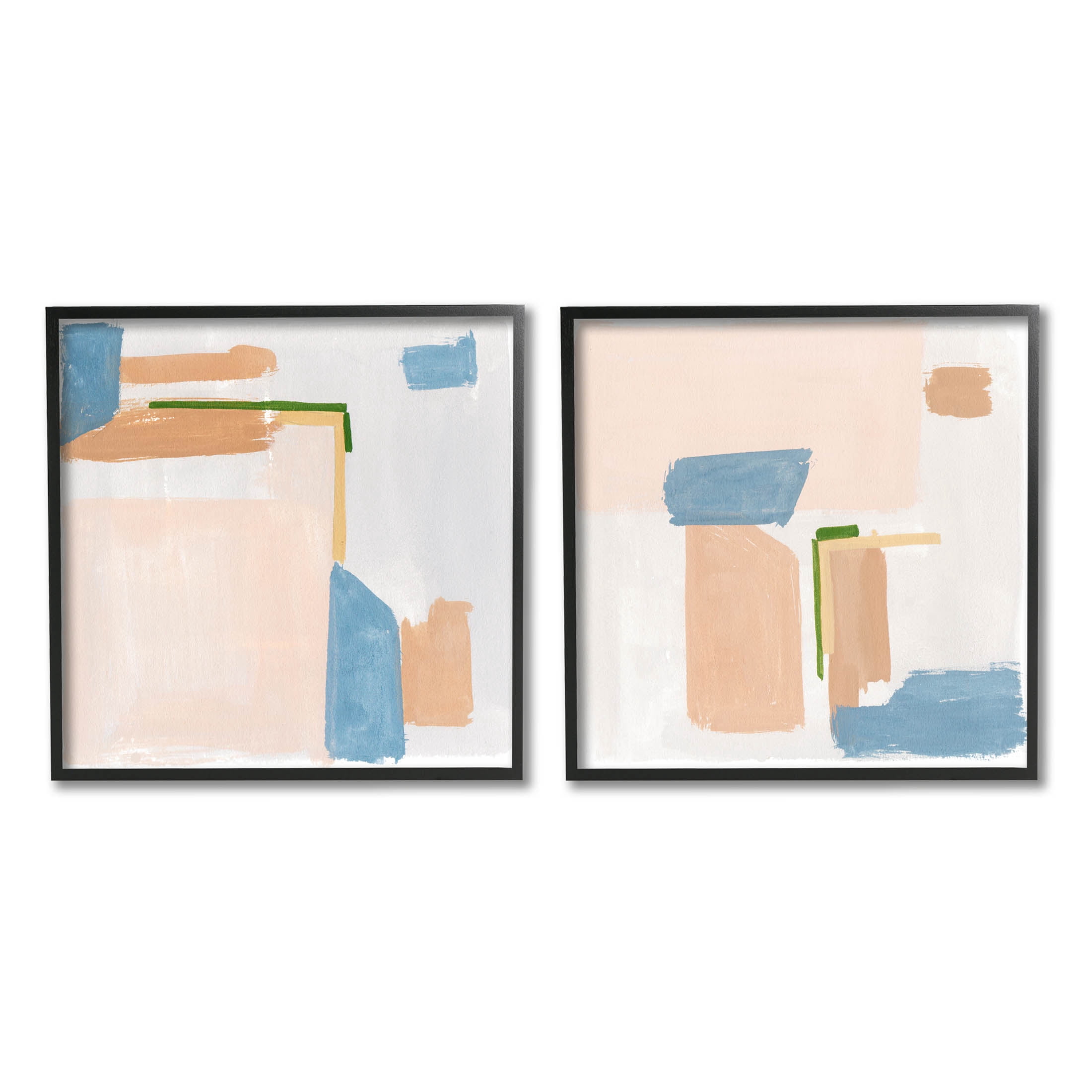 Abstract Pink Blocked Contemporary Shapes Abstract Painting Black Framed Art Print Wall Art, Set of 2