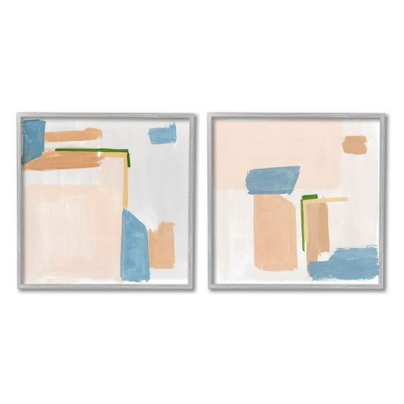Abstract Pink Blocked Contemporary Shapes Abstract Painting Gray Framed Art Print Wall Art, Set of 2