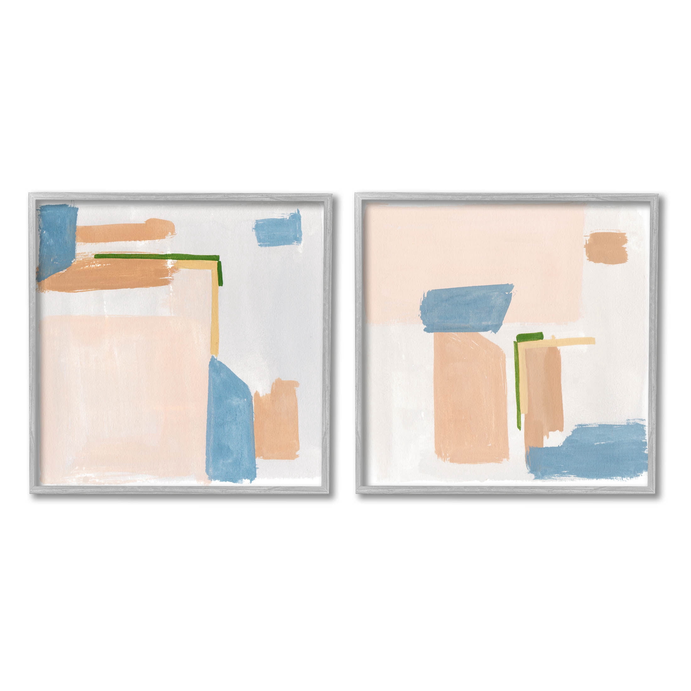 Abstract Pink Blocked Contemporary Shapes Abstract Painting Gray Framed Art Print Wall Art, Set of 2