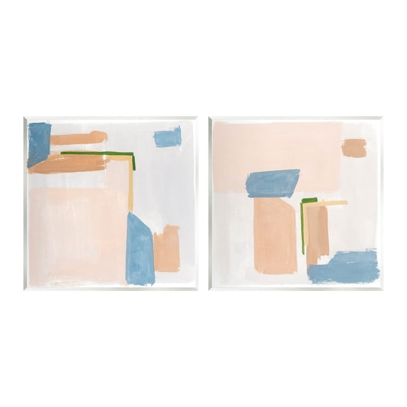 Abstract Pink Blocked Contemporary Shapes Abstract Painting Unframed Art Print Wall Art, Set of 2