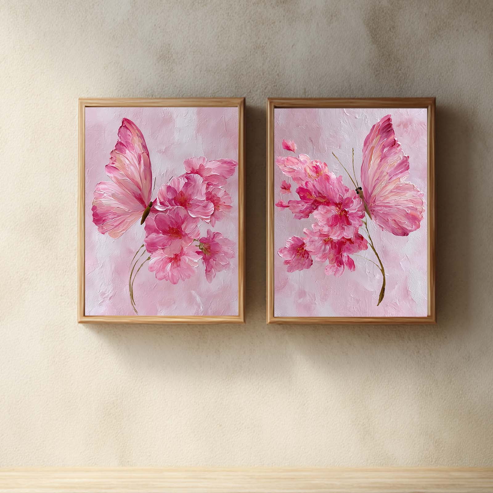Abstract Pink Butterfly Flower Canvas Painting – Wall Art for Living ...