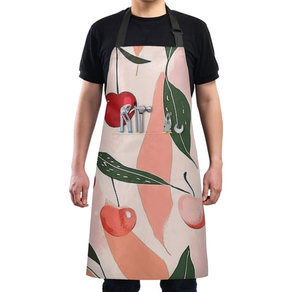 Abstract Pink Cherry Chef Kitchen Apron with Pockets for Women Waterproof Aprons for Cooking Baking