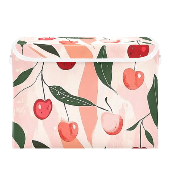Abstract Pink Cherry Large Storage Bins with Linen Collapsible Lid Storage Box 16.7 x 12.6 x 11.8in