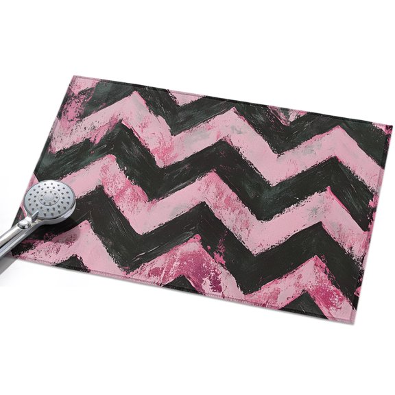 Abstract Pink Entryway Rug 2x3ft Washable Non Slip Bathroom Rug Indoor Floor Front Door Mat Geometric Zigzag Waves Bohemian Stripes Rectangle Area Rugs Carpet for Kitchen Office Dining Room Home