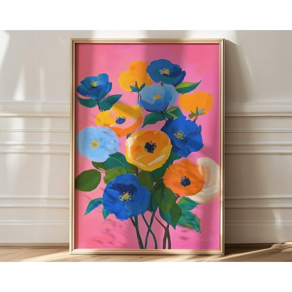 Abstract Pink Flower Print, Hand Drawn Abstract Flower Drawing, Abstract Boho Flower Art, Flower Market Print, Colorful Coquette Wall Decor, 16x24 UNFRAMED