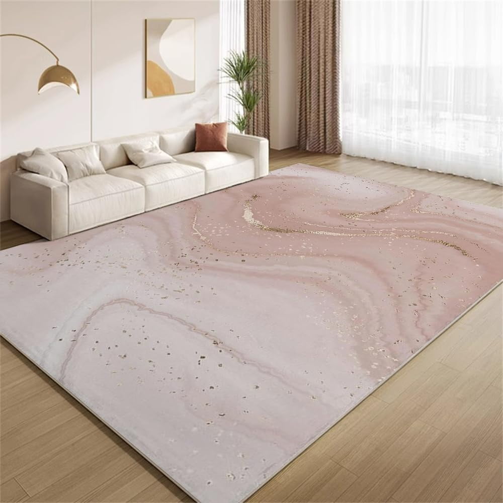 Abstract Pink Gold Rug 4x8ft Area Rugs Luxury Gold Foil Texture Rugs