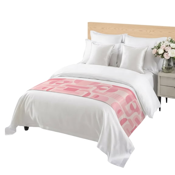 Abstract Pink Gradient Bed Runner for Bedroom, Minimalist Boho Arch Sun Clouds Curves Decorative Satin Bed Runners & Scarves for Foot of Queen Beds Bedding Throws for Hotel Guest Room 83" x 20"