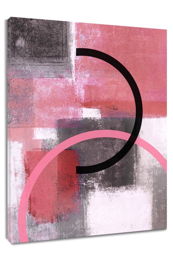 Abstract Pink Geometric Wall Art - Modern Minimalist Framed Canvas Wall Art - Modern Vintage Wall Decor for Living Room, Bedroom, Office - Ready to Hang, 12x16 Inches