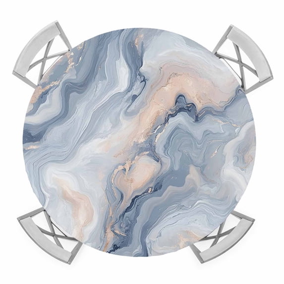 Abstract Pink Gray Marble Texture Elastic Fitted Round Table Cover Modern Art Waterproof Outdoor Tablecloth for Holiday Party, Picnic, Patio & Dining Fits Tables Up to 55"-60"