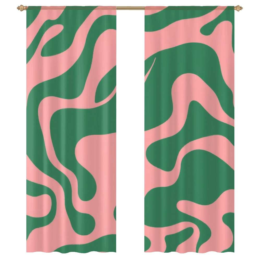 Abstract Pink Green Wavy Pattern Modern Tulle Window Curtains for ...