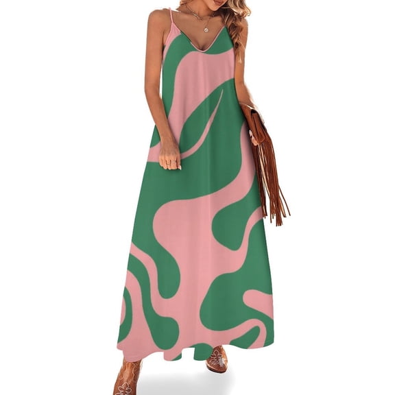 Abstract Pink Green Wavy Pattern Sleeveless Dress Loose Women's Dress Dresses Luxury Evening Dresses