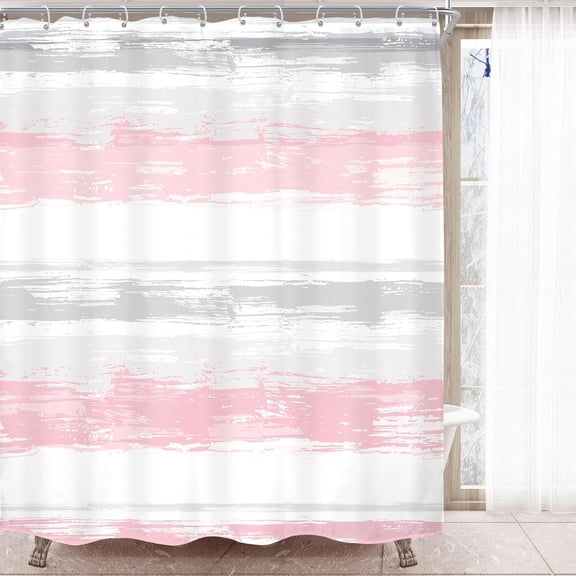 Abstract Pink Grey Striped Shower Curtain for Bathroom Decor 72Wx72H Inches Modern Aesthetic Minimalist Geometric Simple Watercolor Painting for Girls Fabric Waterproof Polyester 12 Pack Hooks
