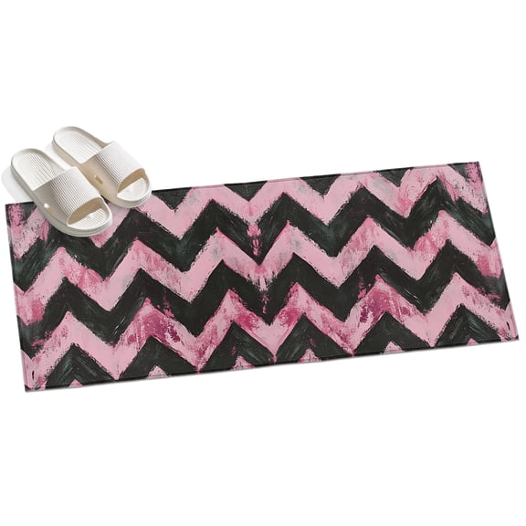 Abstract Pink Hallway Runner Rug 2x6 Washable Non Slip Kitchen Runner Rug for Bedside Bathroom Geometric Zigzag Waves Bohemian Stripes Indoor Floor Carpet Area Rugs for Living Room Bedroom Office