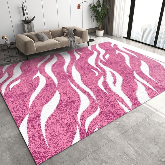 Abstract Pink Irregular Wavy Stripes Girls Room Rug, Modern Simple Carpet, Non-Slip Easy Clean Foldable Absorbent Playing Area Rug For Living Room Bedroom Kitchen Entryway Hallway 1x2ft