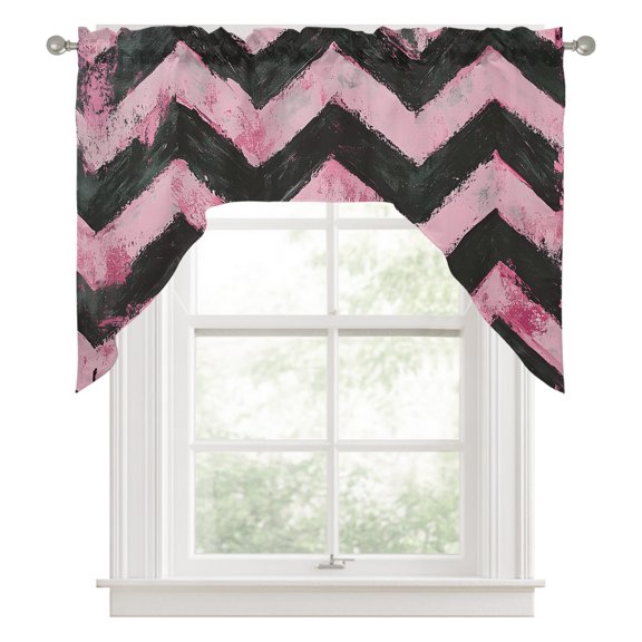Abstract Pink Kitchen Curtains Swag Valance for Windows/Bathroom/Cafe, Geometric Zigzag Waves Bohemian Stripes Rod Pocket Drape Panel Swag Curtains Valance for Bedroom/Living Room 56"x36"