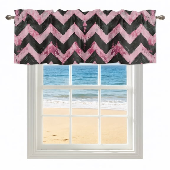 Abstract Pink Kitchen Valances for Windows 54x18 Inch Kitchen Curtains Valances Rod Pocket Geometric Zigzag Waves Bohemian Stripes Bathroom Window Valances for Window Treatment Decor