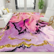 Abstract Pink Marble Area Rug, Gold Colored Indoor Non-Slip Kids Rugs, Machine Washable Breathable Durable Carpet For Study Living Room Bedroom Dining Room Decor 4 x 5ft