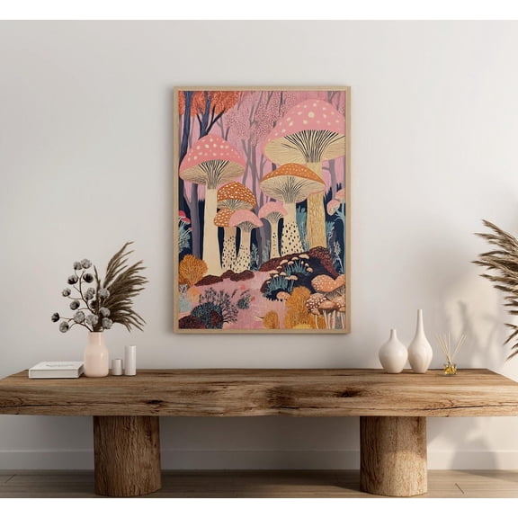 Abstract Pink Mushroom Print, Trendy Coquette Cottage Core Art, Aesthetic Home Decor, Funky Wall Art Modern Print Poster Decor, Size 8x12 UNFFRAMED F03.1.8l2563