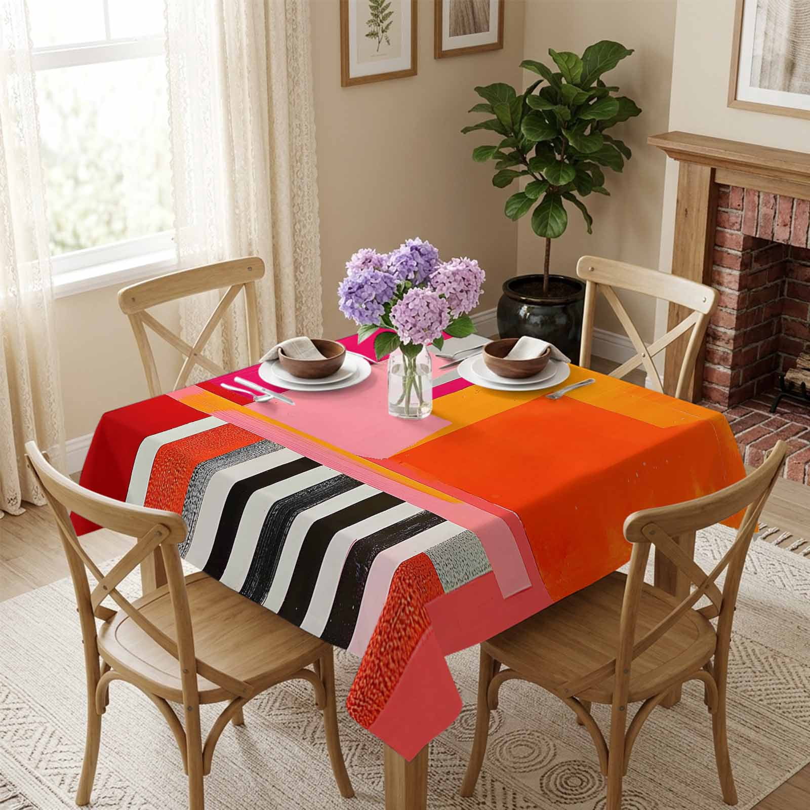 Abstract Pink Orange Red Square Tablecloth 54x54 Inch Painting Modern ...