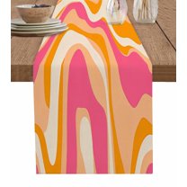 Abstract Pink Orange Table Runner-Cotton Linen- 48 Inch Holiday Dresser Scarves, Pastel Minimalist Watercolor Print Tablerunner for Kitchen Coffee/Dining Bedroom Living Room Dinner Scarf Décor 13x48