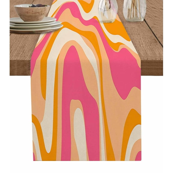 Abstract Pink Orange Table Runner-Cotton Linen- 48 Inch Holiday Dresser Scarves, Pastel Minimalist Watercolor Print Tablerunner for Kitchen Coffee/Dining Bedroom Living Room Dinner Scarf Décor 13x48