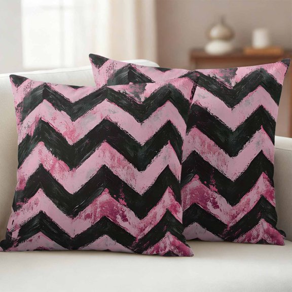 Abstract Pink Outdoor Waterproof Throw Pillow Covers 24x24 Set of 2, Geometric Zigzag Waves Bohemian Stripes Decorative Pillowcases Cushion Pillowcase for Couch Sofa Patio Outside Pillow Protector