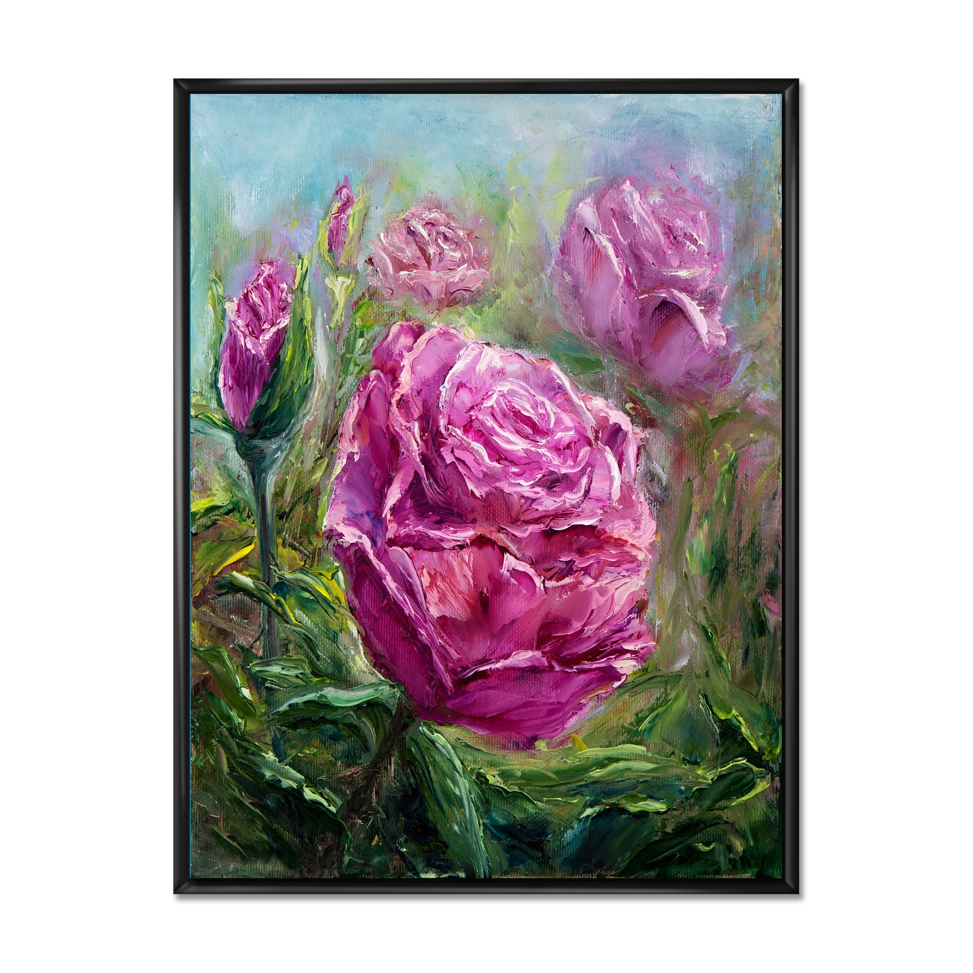 Abstract Pink Peonies 30 in x 40 in Framed Painting Canvas Art Print, by Designart