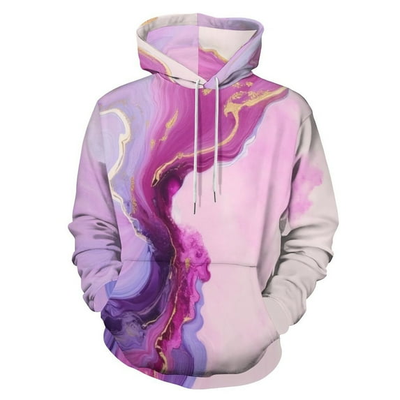 Abstract Pink Purple Marble Art Men's Women Vintage 3D Hooded Sweatshirt - All-Season Loose Fit Streetwear