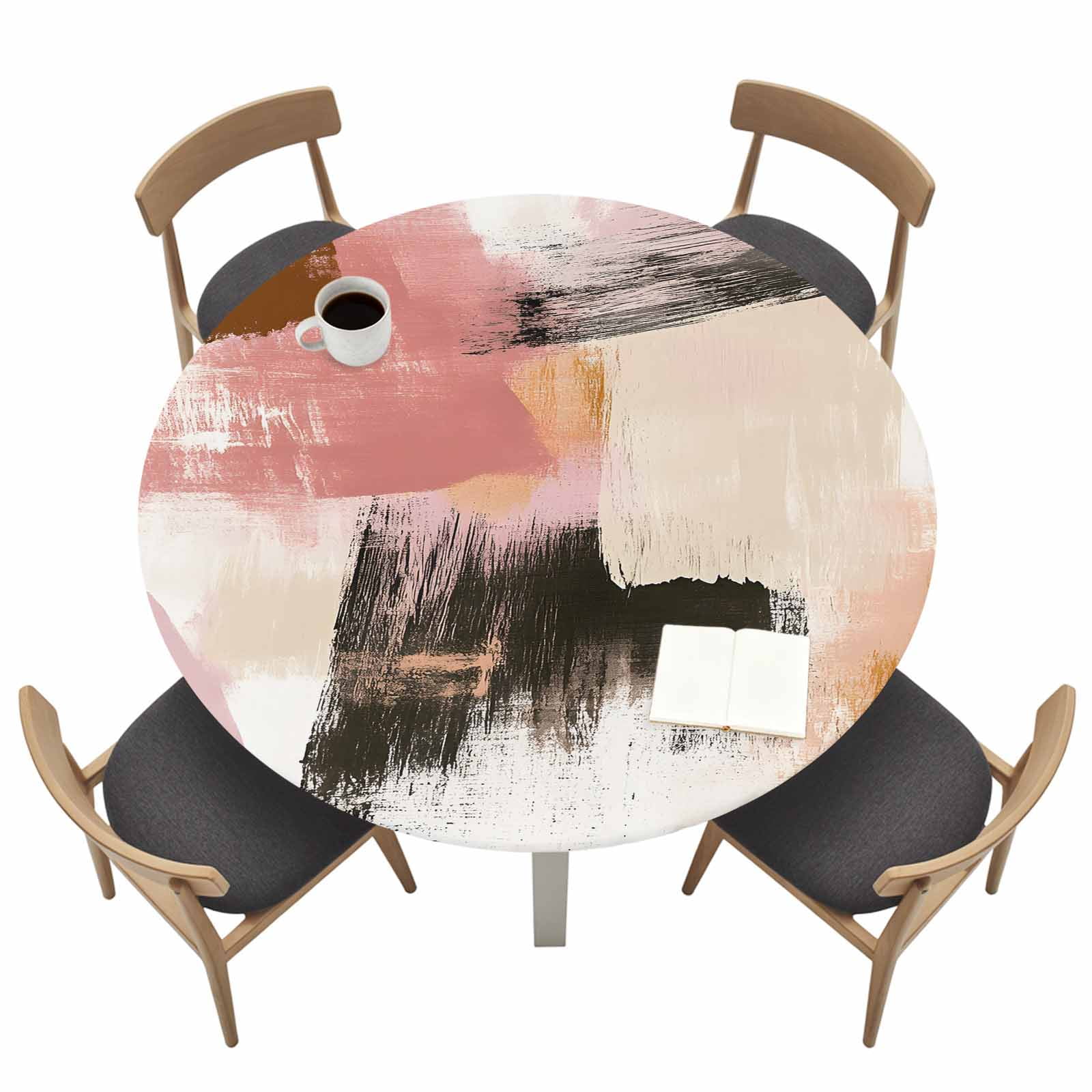 Abstract Pink Strokes Round Fitted Tablecloth with Elastic Edge Color ...